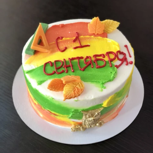 Бенто торт #1345 с надписью и фигурками линейка листик 700 г, разноцветный