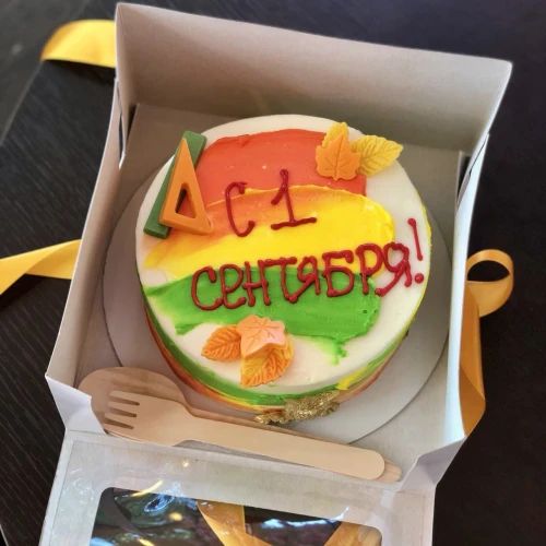 Бенто торт #1345 с надписью и фигурками линейка листик 700 г, разноцветный