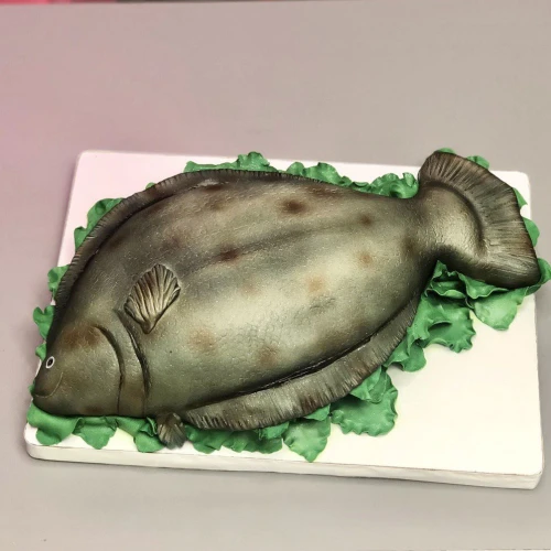 Торт 3D #2601 рыба камбала, мастика серый