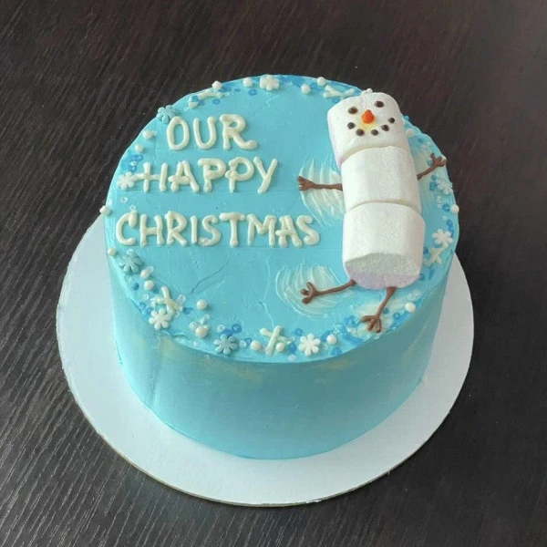 Бенто торт #1473 с надписью и снеговиком 700 г, голубой