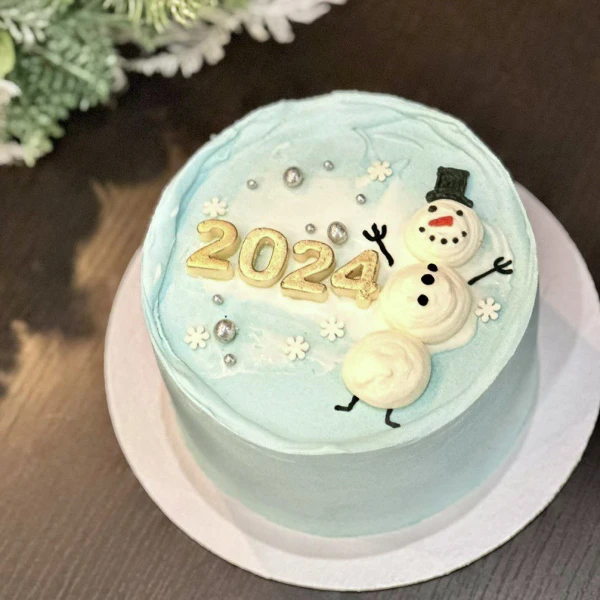 Бенто торт #2422 с изображением снеговик 700 г, голубой