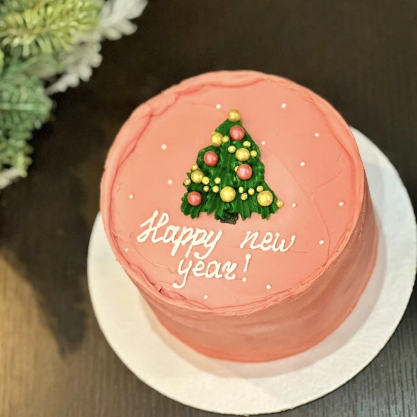 Бенто торт #2423 с изображением елки 700 г, розовый