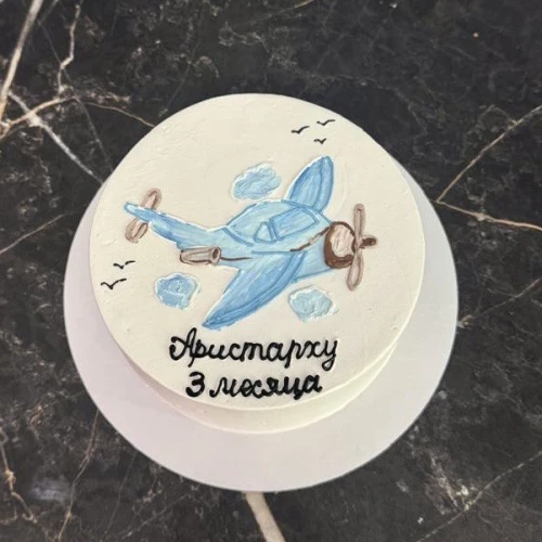 Бенто торт #2885 с рисунком самолетик 700 г, белый