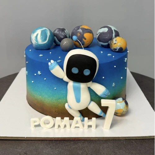 Торт для мальчиков #2858 с фигуркой космонавт, космос
