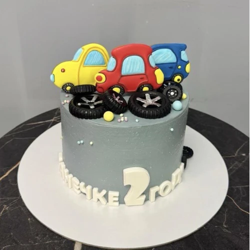 Торт для мальчиков #2891 с машинками, серый