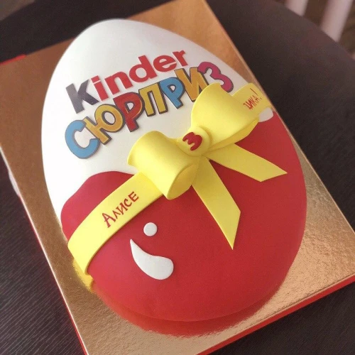 Торт для девочек #1491 в форме яйца киндер сюрприз, белый красный