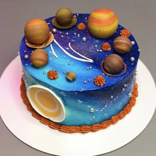 Торт для мальчиков #2584 с фигурками планет, космос