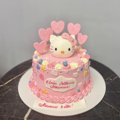 Торт для девочек #2892 с фигуркой китти, розовый