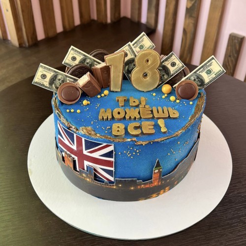 Торт для мужчин #1713 конфетки доллары британский флаг, синий