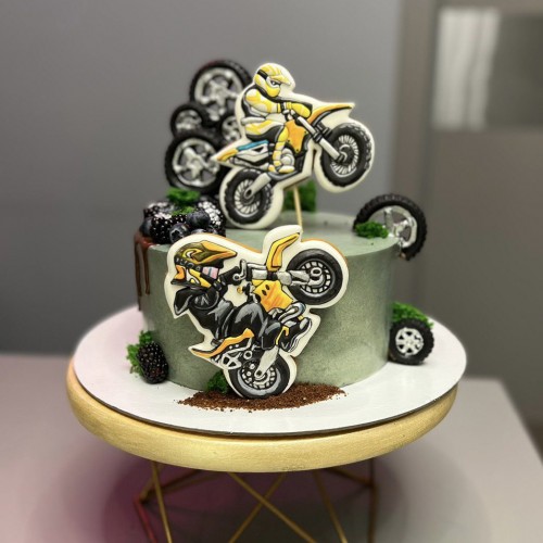 Торт для мужчин #2596 с пряниками мотоциклы, серый