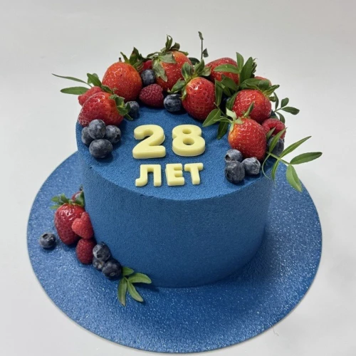 Торт для мужчин #2934 со свежими ягодами, темно-синий