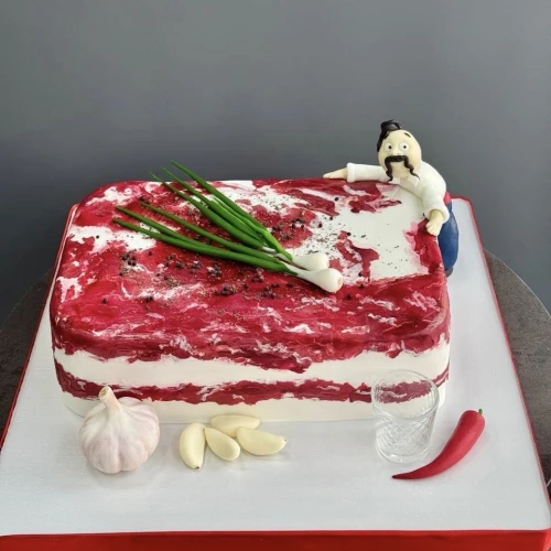 Торт для мужчин #2949 сало, белый красный 