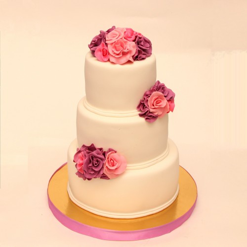 Торт свадебный #145 с цветами из мастики, белый