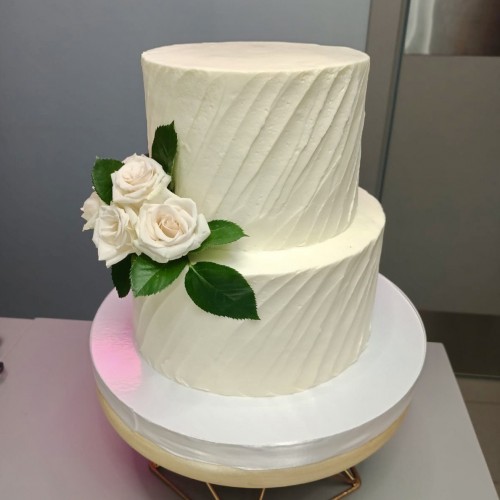 Торт свадебный #2543 с розами, белый