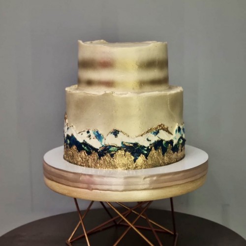 Торт свадебный #2562 золотые горы, открытые коржи