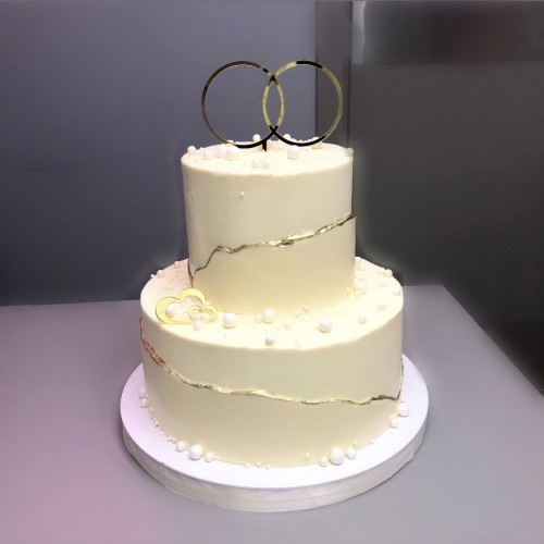 Торт свадебный #2568 топпер кольца, белый