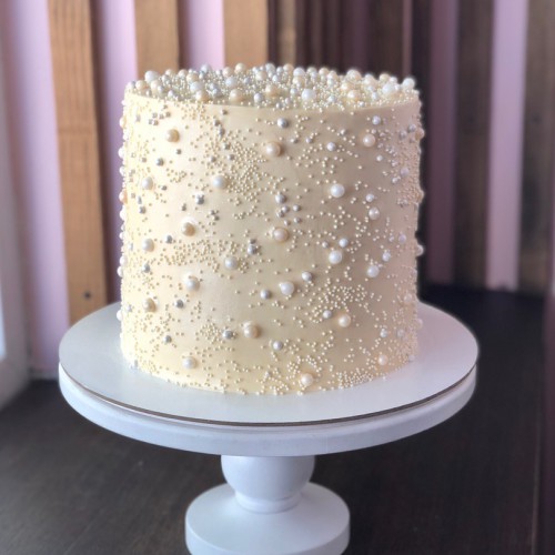 Торт свадебный #726 с бусинами, белый