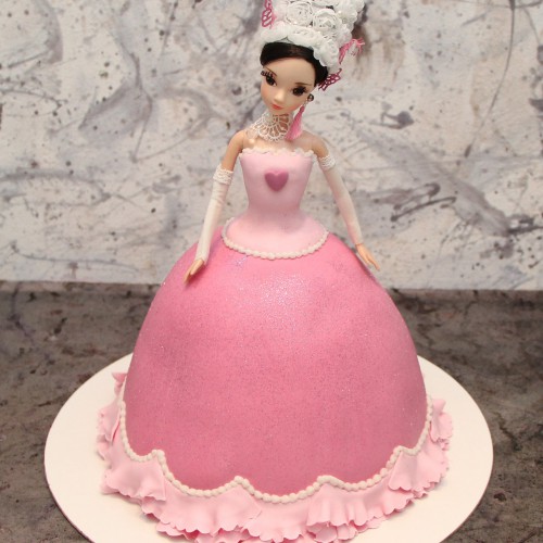 Торт для женщин #119 с куклой мастика, розовый