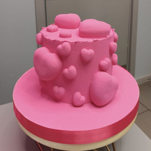 Торт для женщин #2529 с сердечками велюр, розовый