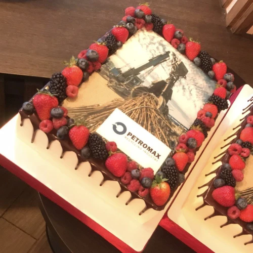 Торт для организации #1775 с ягодами и логотипом, белый