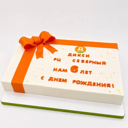 Торт для организации #3019 с бантиком и логотипом, белый 