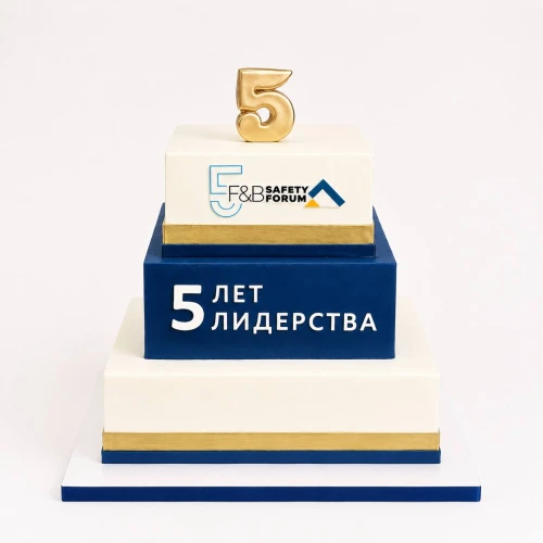 Торт для организации #3020 с логотипом, белый синий