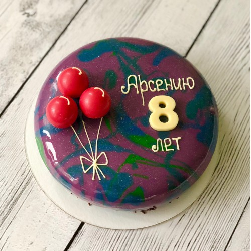 Торт муссовый #56 с шоколадными шариками и цифрами, фиолетовый