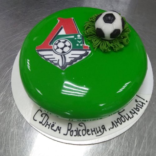 Торт муссовый #709 с мячиком и логотипом ФК Локомотив, зеленый